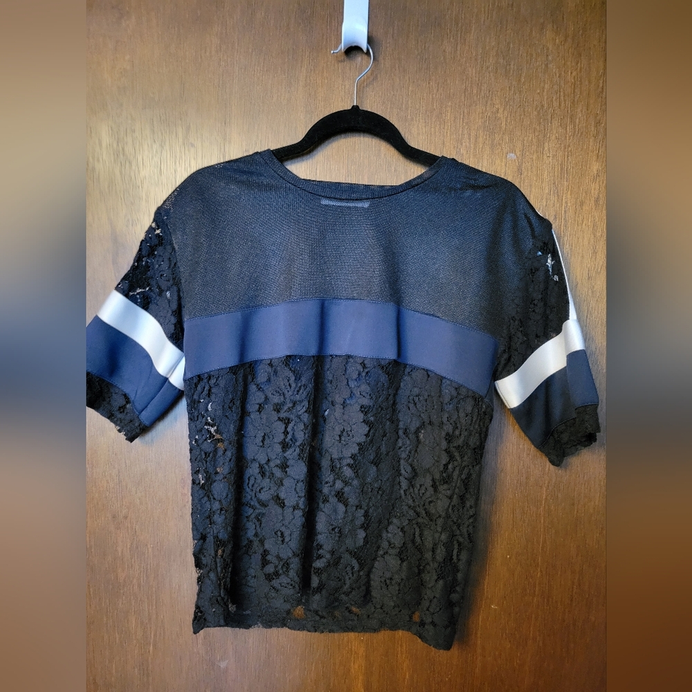 S&She moto/jersey lace top